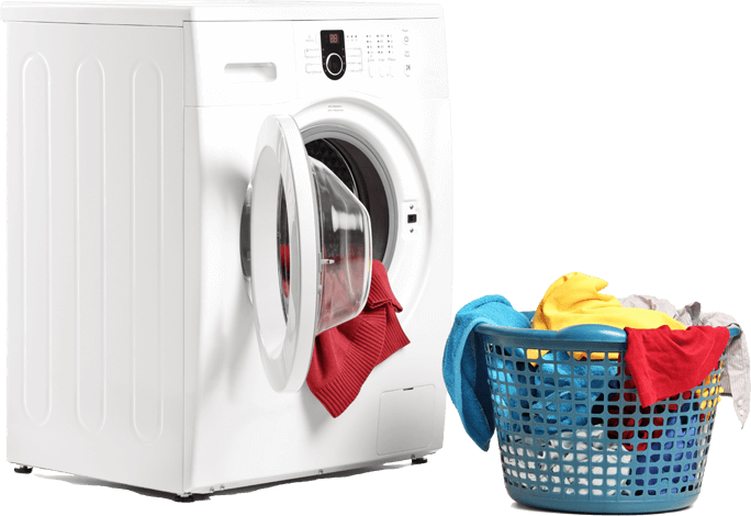 basket of clothes net to a machine